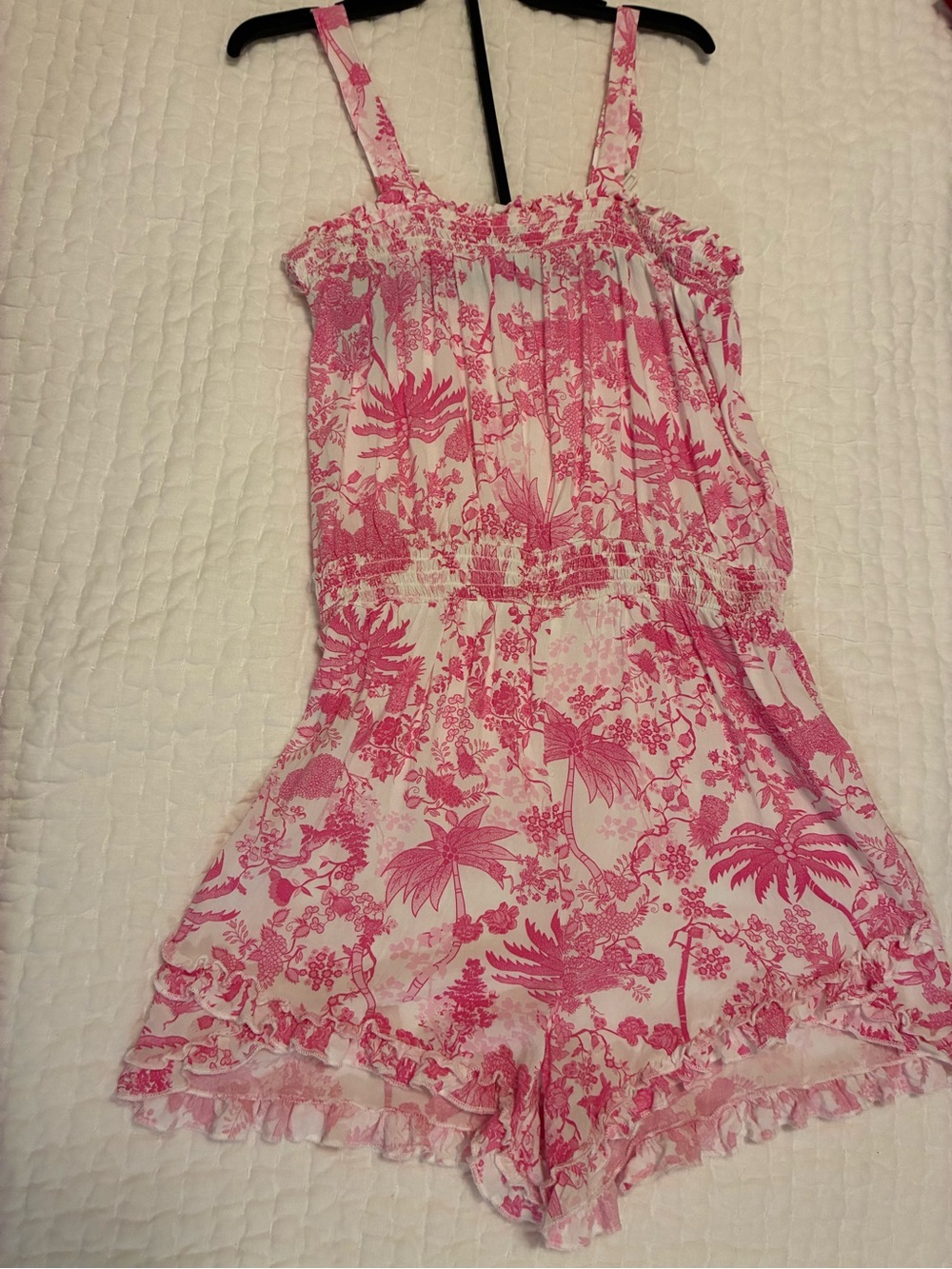 Jessica Simpson Pink Floral Cotton Romper with Ruffle Hem